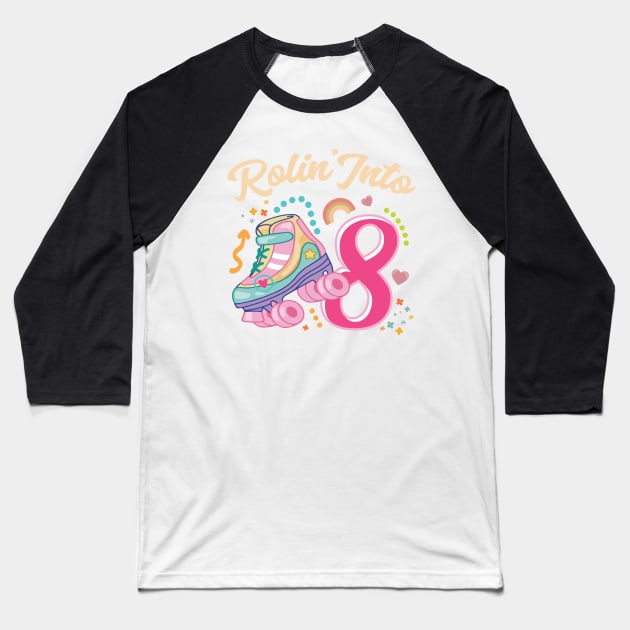 Roller Skate Groovy 8th Birthday Girls B-day Gift For Kids Girls toddlers Baseball T-Shirt by FortuneFrenzy